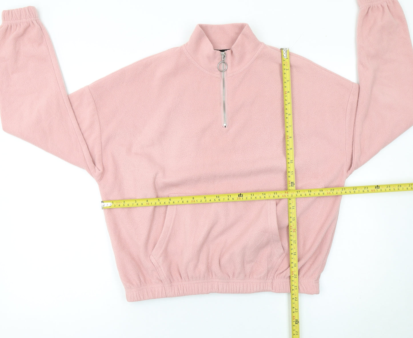 New Look Women Pink 1/4 Zip Fleece Pullover Sweatshirt UK 10