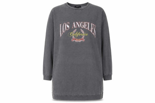 Front view of Forever 21 Women Grey Cotton Los Angeles Graphic T-Shirt Dress, size 20
