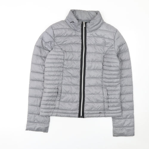 Next Women's Grey Check Puffer Jacket Size 8 Short Quilted Coat