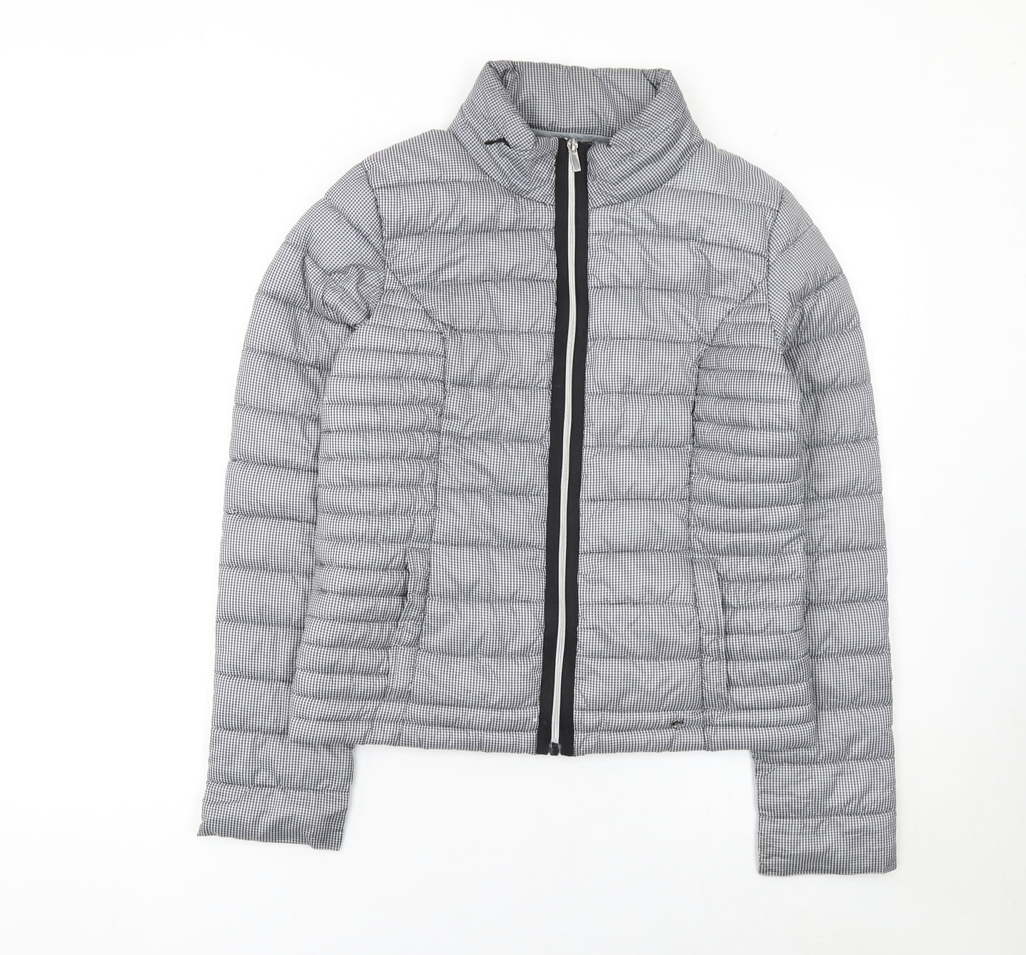 Next Women's Grey Check Puffer Jacket Size 8 Short Quilted Coat
