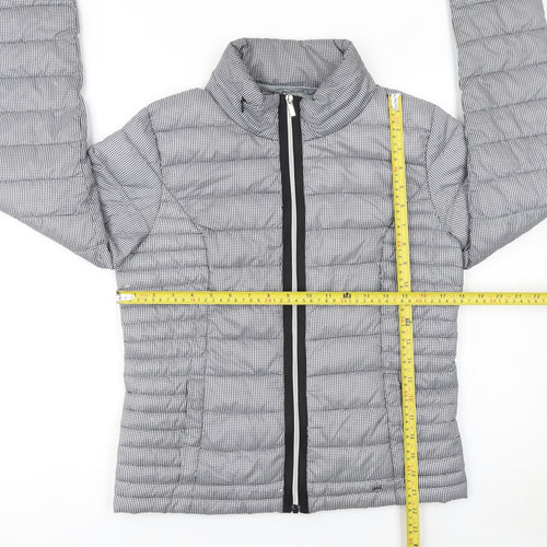 Next Women's Grey Check Puffer Jacket Size 8 Short Quilted Coat