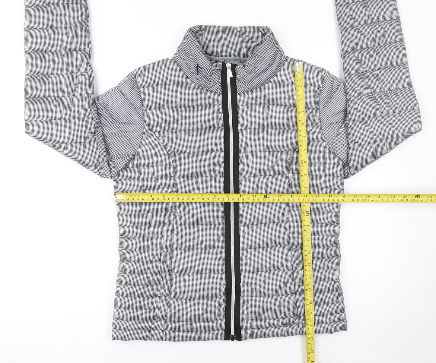 Next Women's Grey Check Puffer Jacket Size 8 Short Quilted Coat