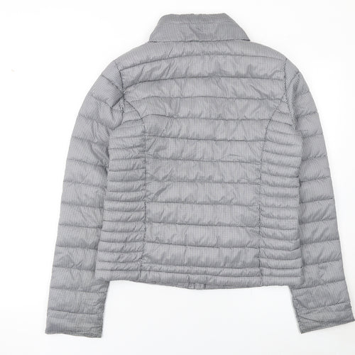 Next Women's Grey Check Puffer Jacket Size 8 Short Quilted Coat
