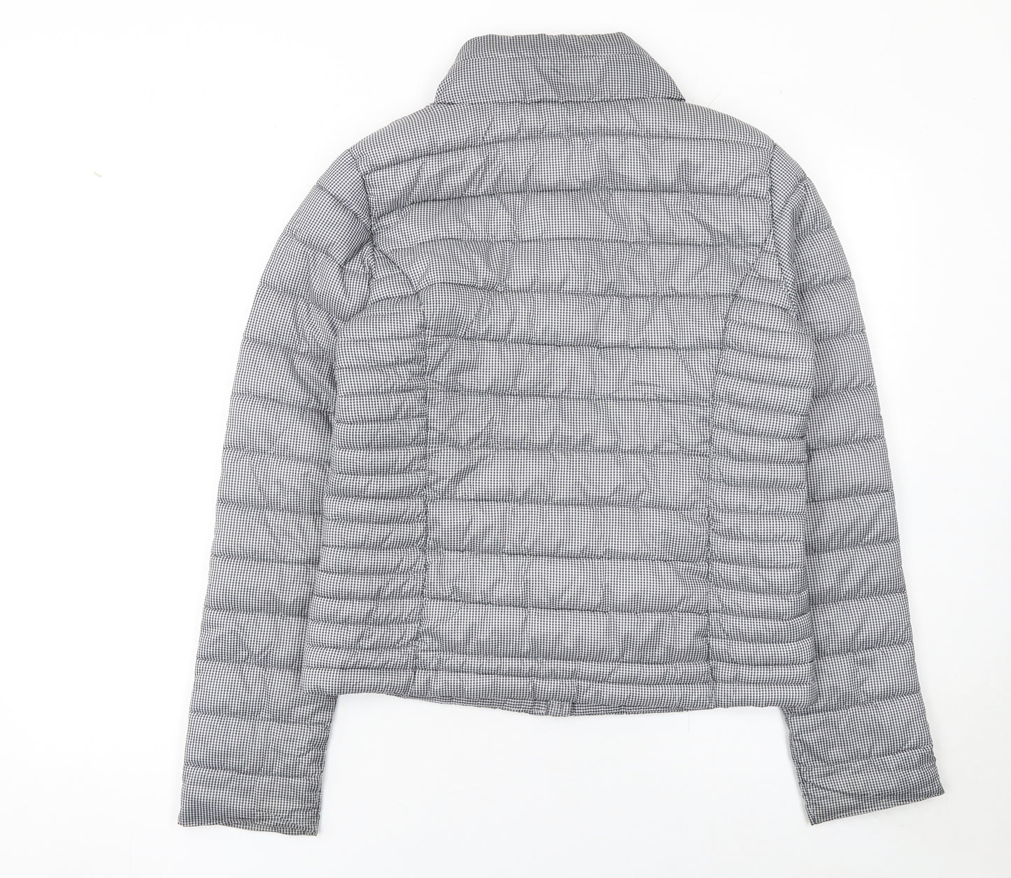 Next Women's Grey Check Puffer Jacket Size 8 Short Quilted Coat