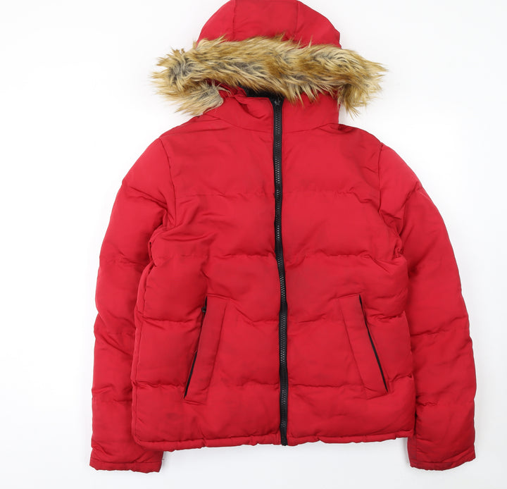 SoulCal & Co Women Red XS Hooded Puffer Jacket Winter Coat