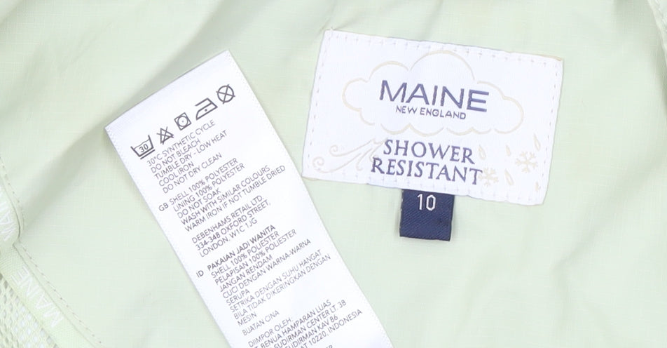 Maine New England Women’s Green Hooded Shower Resistant Jacket Size 10