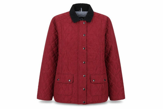 Front view of Urban Diva Women's Red Quilted Mid-Length Jacket XL