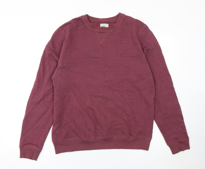 ASOS Men's Red Polka Dot Cotton Crew Neck Sweatshirt Size L