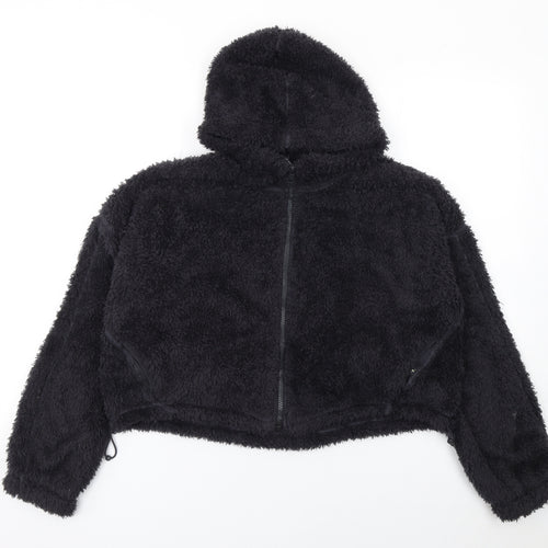 Marks and Spencer Women's Black Cropped Fleece Zip Hooded Jacket M
