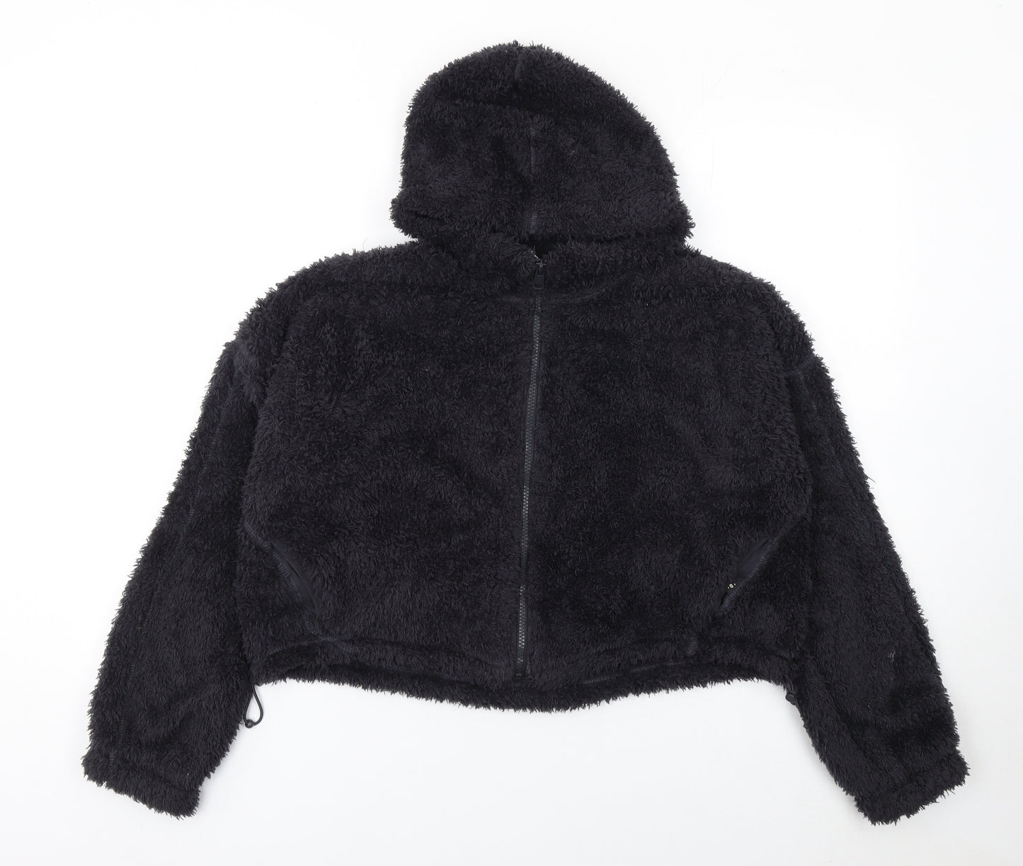 Marks and Spencer Women's Black Cropped Fleece Zip Hooded Jacket M