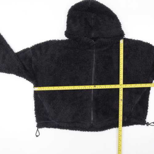 Marks and Spencer Women's Black Cropped Fleece Zip Hooded Jacket M