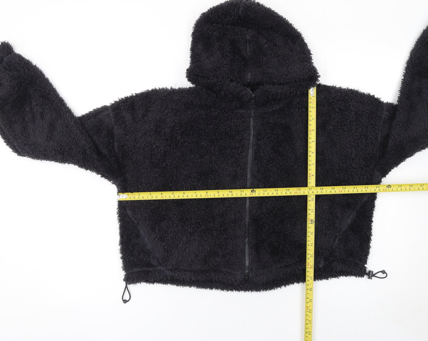 Marks and Spencer Women's Black Cropped Fleece Zip Hooded Jacket M