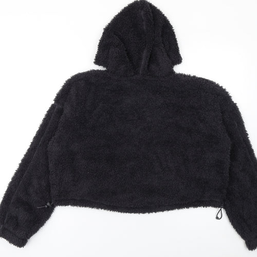 Marks and Spencer Women's Black Cropped Fleece Zip Hooded Jacket M