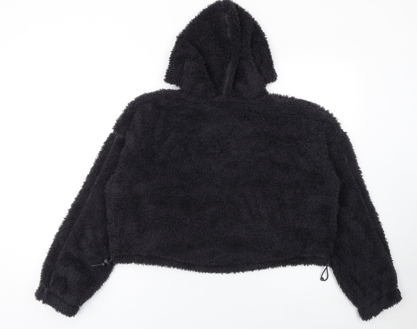 Marks and Spencer Women's Black Cropped Fleece Zip Hooded Jacket M