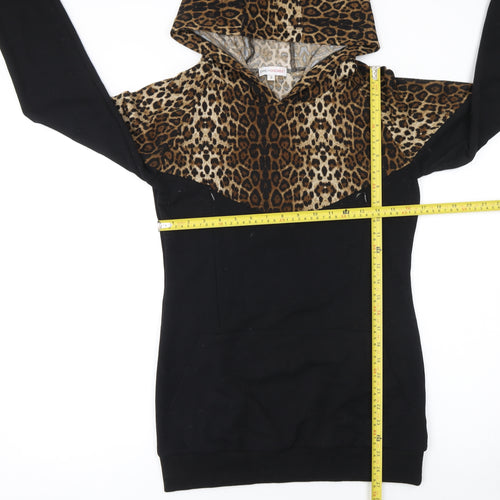 Chic and Discreet Womens Black Leopard Print Hooded Pullover Hoodie Size S