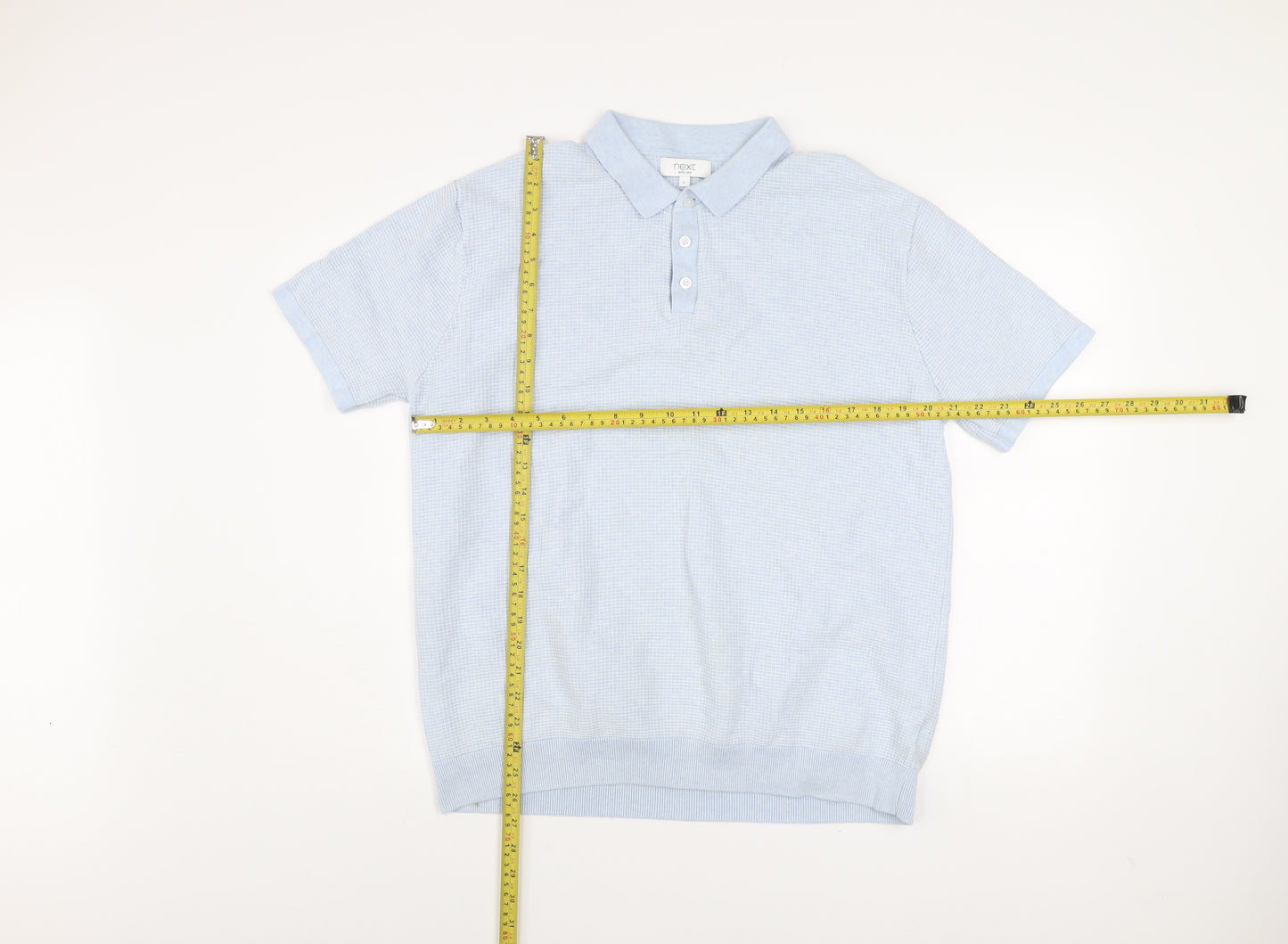 Next Men’s Blue Cotton Short Sleeve Polo Shirt L 100% Cotton