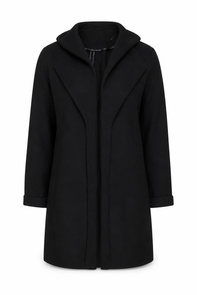 Front view of Wallis Women's Black Mid-Length Polyester Overcoat UK 10