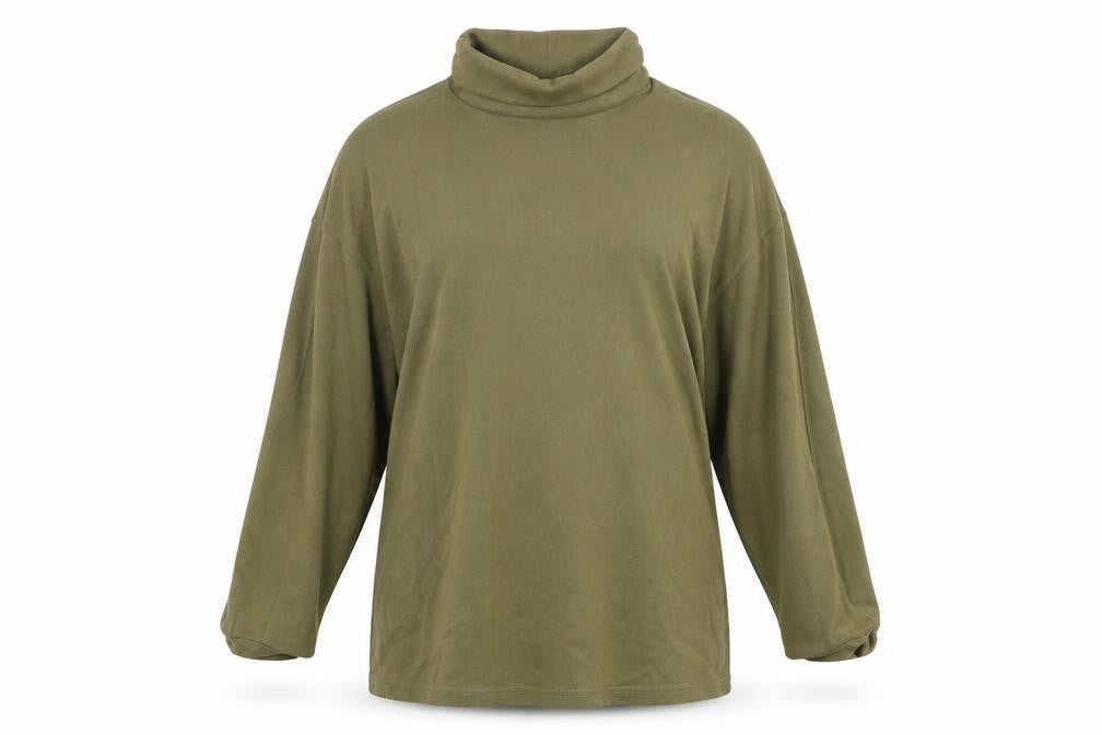 Front view of ASOS DESIGN Women’s Green Roll Neck Long Sleeve jumper, size UK 12