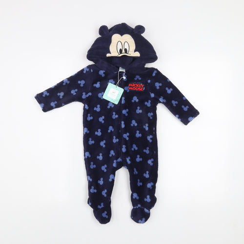 Disney Baby Blue Fleece Mickey Mouse Hooded One Piece Sleepsuit 9 Months