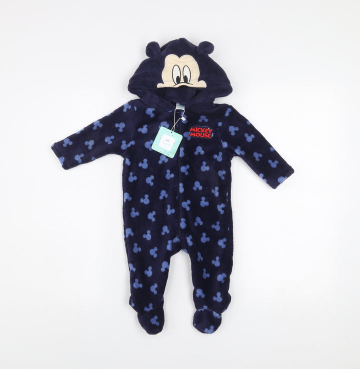 Disney Baby Blue Fleece Mickey Mouse Hooded One Piece Sleepsuit 9 Months