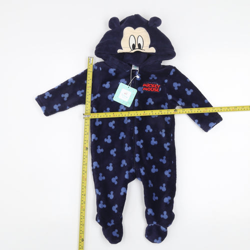 Disney Baby Blue Fleece Mickey Mouse Hooded One Piece Sleepsuit 9 Months