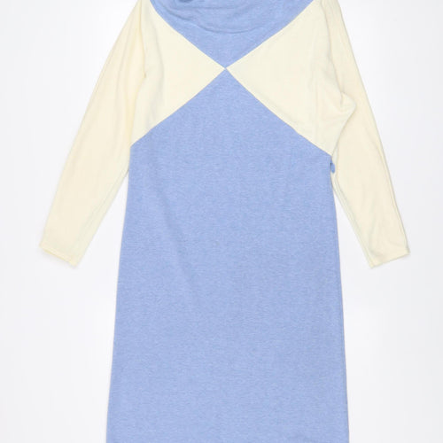 Marks and Spencer Women Blue Colourblock Shift Dress Size 10 Long Sleeve Retro