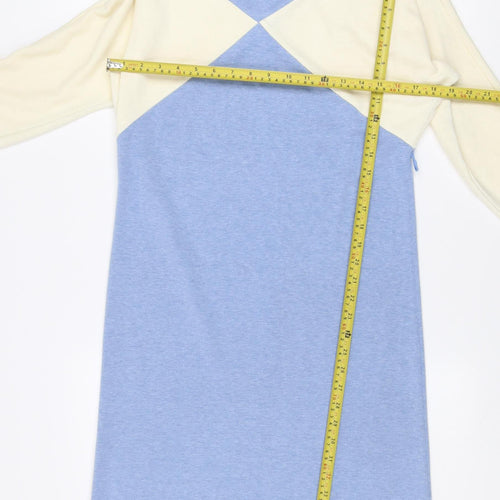 Marks and Spencer Women Blue Colourblock Shift Dress Size 10 Long Sleeve Retro