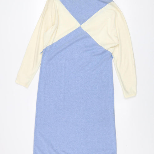 Marks and Spencer Women Blue Colourblock Shift Dress Size 10 Long Sleeve Retro