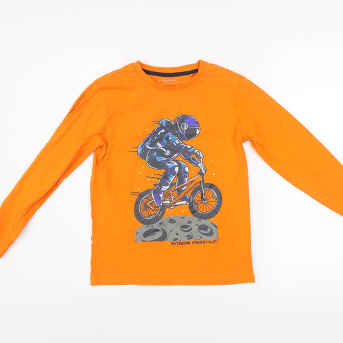 Next Boys Orange Long Sleeve Astronaut Bike Space Graphic Cotton T-Shirt 9 Years