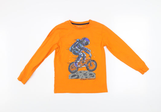 Next Boys Orange Long Sleeve Astronaut Bike Space Graphic Cotton T-Shirt 9 Years