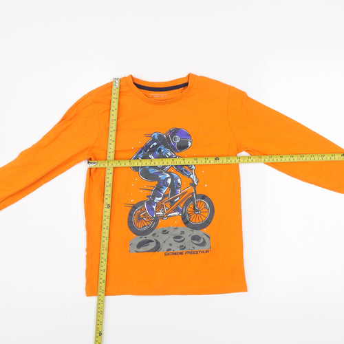 Next Boys Orange Long Sleeve Astronaut Bike Space Graphic Cotton T-Shirt 9 Years
