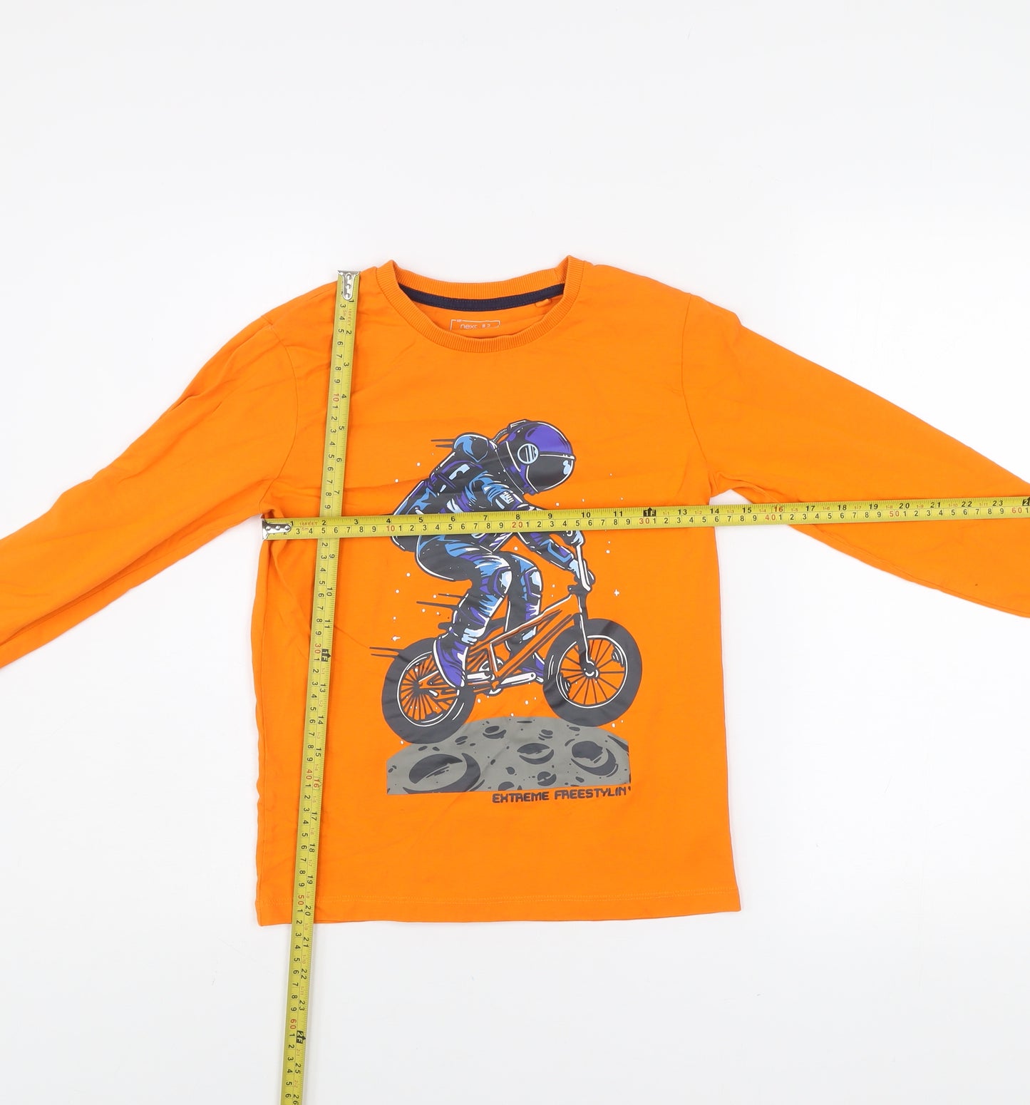 Next Boys Orange Long Sleeve Astronaut Bike Space Graphic Cotton T-Shirt 9 Years