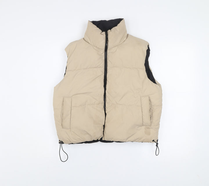 Brave Soul Womens Beige Puffer Waistcoat XS UK 8 Lightweight Zip Vest