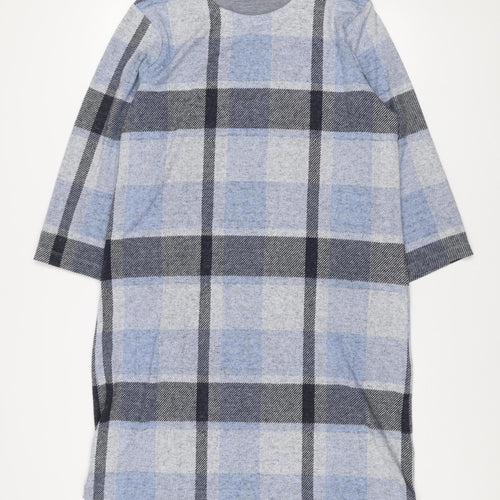 Bonmarché Women Blue Check Shift Dress Size 16 Long Sleeve