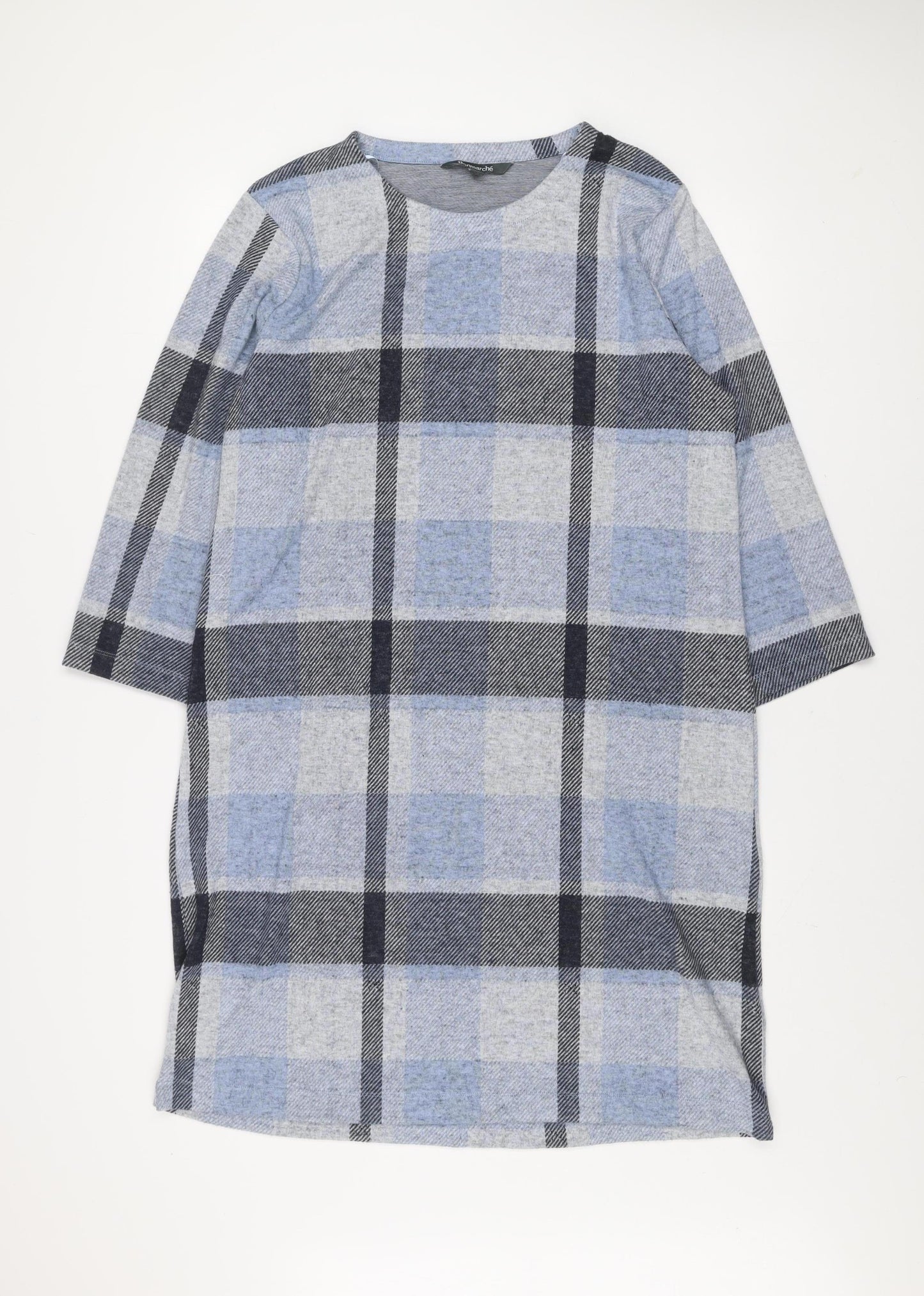 Bonmarché Women Blue Check Shift Dress Size 16 Long Sleeve