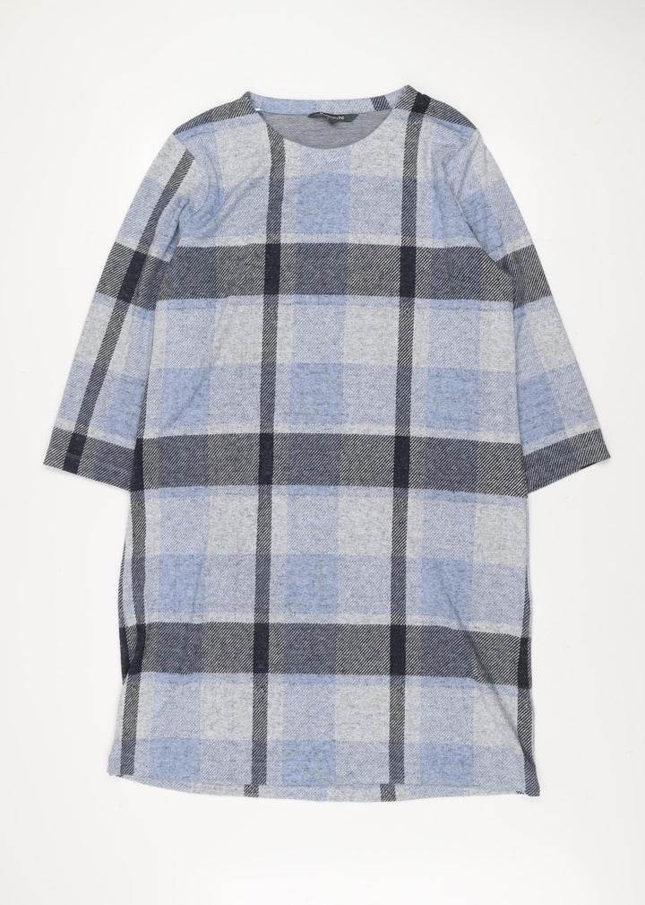 Bonmarché Women Blue Check Shift Dress Size 16 Long Sleeve