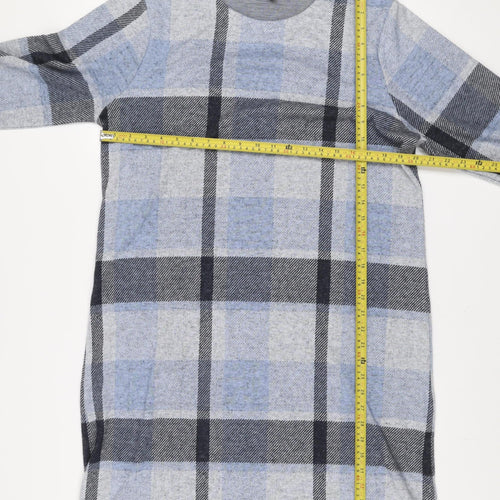 Bonmarché Women Blue Check Shift Dress Size 16 Long Sleeve