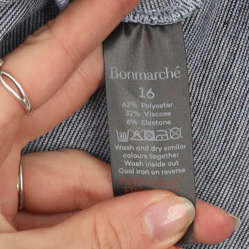 Bonmarché Women Blue Check Shift Dress Size 16 Long Sleeve