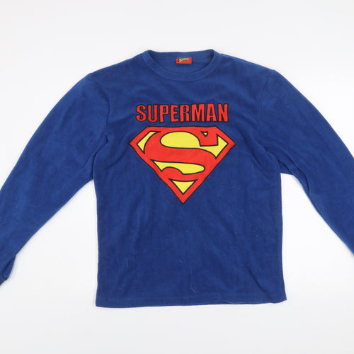 Superman Men's Blue Fleece Pyjama Top L Long Sleeve Comic Logo