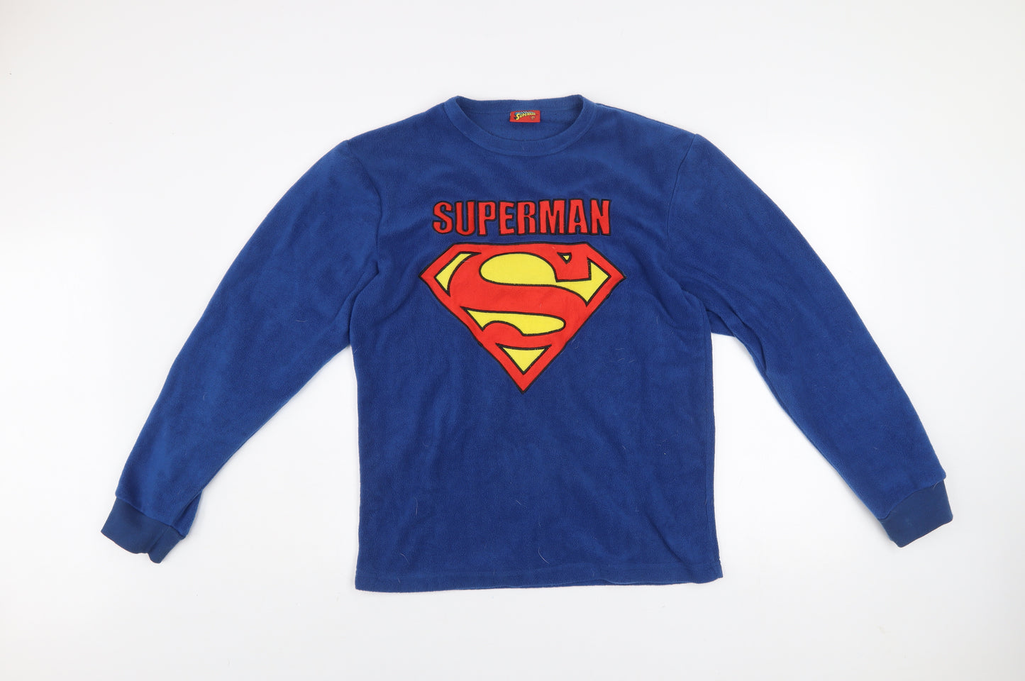 Superman Men's Blue Fleece Pyjama Top L Long Sleeve Comic Logo