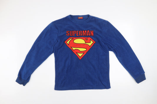 Superman Men's Blue Fleece Pyjama Top L Long Sleeve Comic Logo