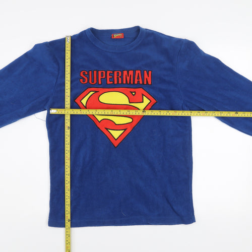 Superman Men's Blue Fleece Pyjama Top L Long Sleeve Comic Logo