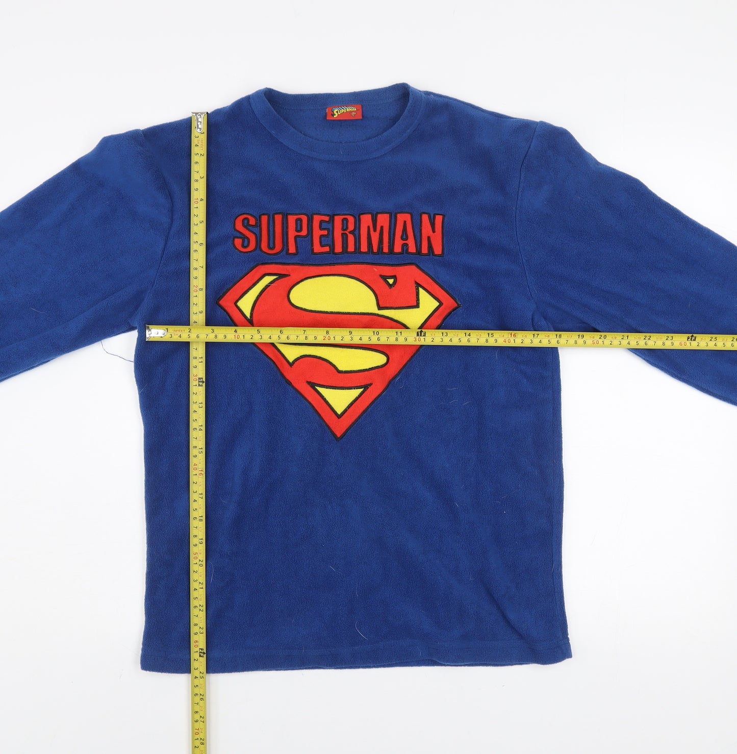 Superman Men's Blue Fleece Pyjama Top L Long Sleeve Comic Logo