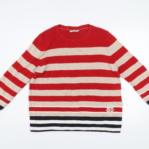 Cecil Men’s Red Beige Striped Cotton Knit Jumper L