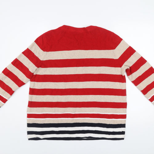 Cecil Men’s Red Beige Striped Cotton Knit Jumper L