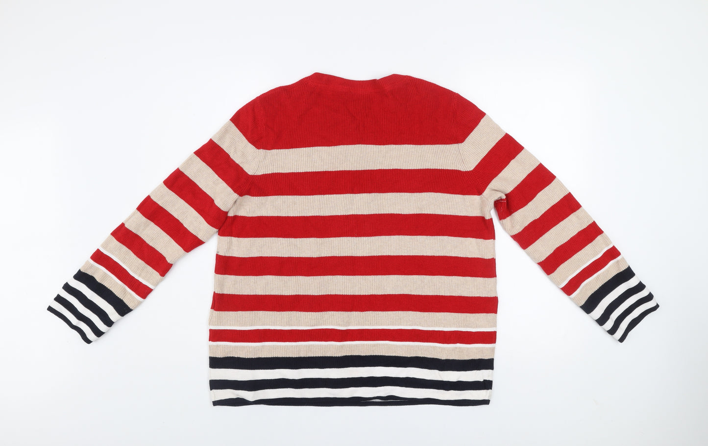 Cecil Men’s Red Beige Striped Cotton Knit Jumper L