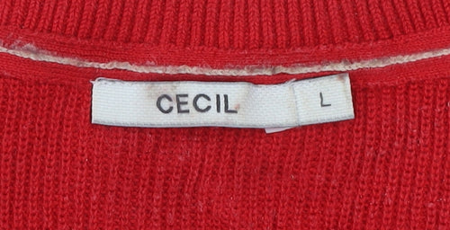 Cecil Men’s Red Beige Striped Cotton Knit Jumper L