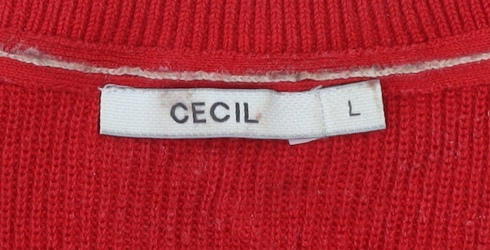 Cecil Men’s Red Beige Striped Cotton Knit Jumper L