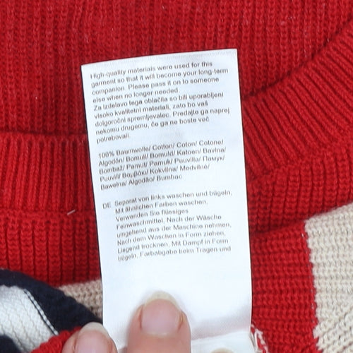 Cecil Men’s Red Beige Striped Cotton Knit Jumper L