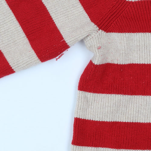 Cecil Men’s Red Beige Striped Cotton Knit Jumper L